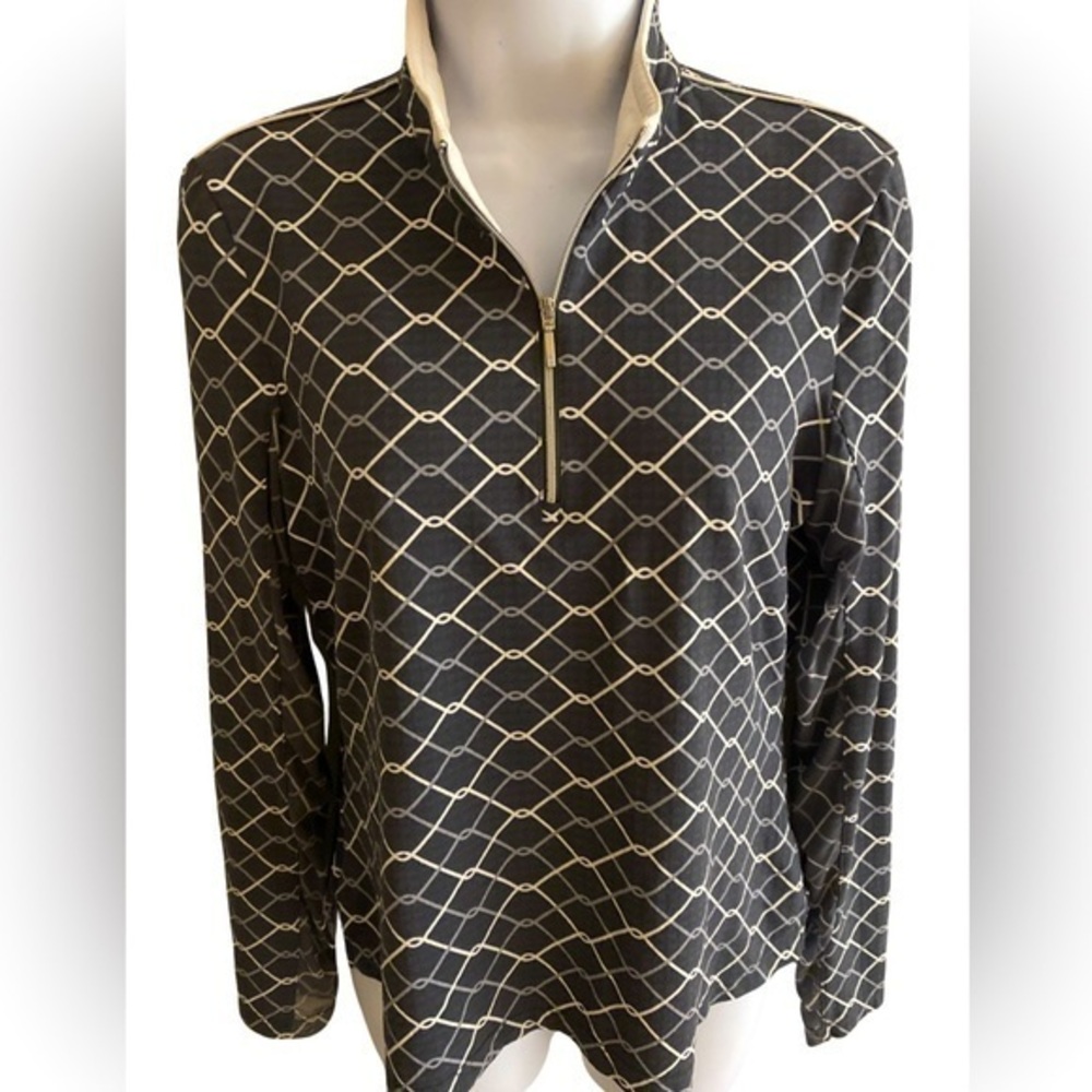 Nivo UPF50 Quarter Zip Top - S gray ,white , nylon spandex